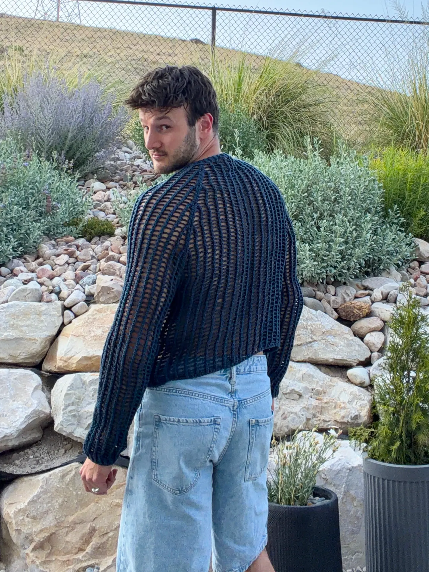 Saturday Sheer Mesh Raglan, back over-shoulder view